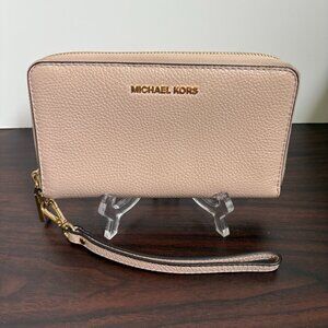Michael Kors Jet Set Travel Large Phone Case Leather Wallet Wristlet Blush